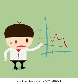 Businessman present pointing negative trend graph fall.Flat design business concept cartoon illustration