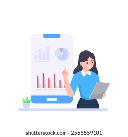 Businessman present strategy planning project and Financial data analysis report concept.