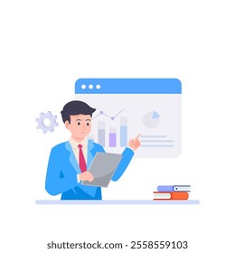 Businessman present strategy planning project and Financial data analysis report concept.