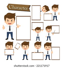 Businessman present whiteboard character set vector 