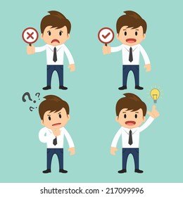 Businessman present wrong,right and present thinking,idea vector illustration 