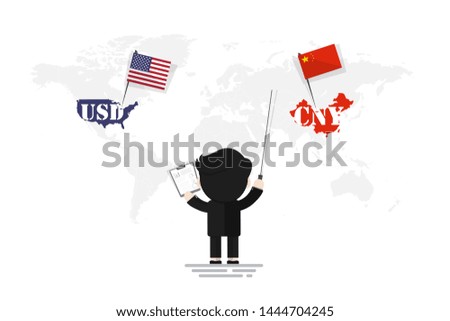 Businessman presentation about Trade war between United States of America and China, Flat design character, illustrator element, investment concept