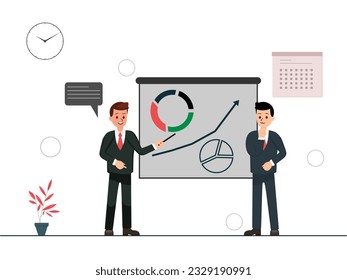 Businessman presentation and analytics vector concept illustration