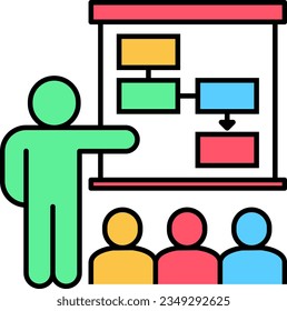 Businessman presentation the audience the workflow icon. Logo vector Isolated on White Background. Flat style.