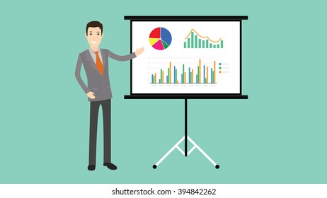 businessman presentation with board graph and chart