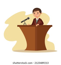 a businessman presentation. a candidate campaigning political presentation. A speaker standing on podium