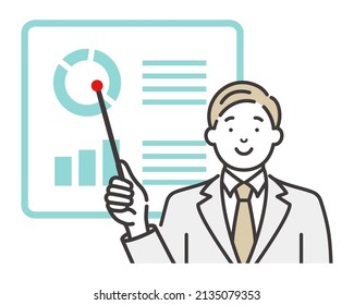 Businessman presentation. Cartoon style vector illustration.