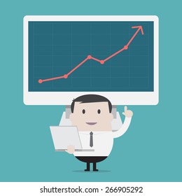 Businessman presentation with chart on monitor - Vector 