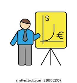 Geschäftsmann Präsentation farbiges Symbol. Einfache Illustration von Farbelementen. Geschäftsmann Präsentation Konzept umreißen Symbol Design aus medizinischem Set. Kann für Web und mobile auf weißem Hintergrund verwendet werden
