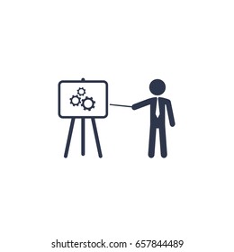 businessman in a presentation with a graphic on a board