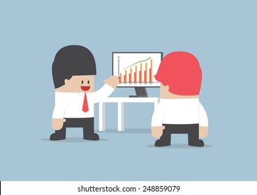 Businessman presentation growth chart on monitor, VECTOR, EPS10