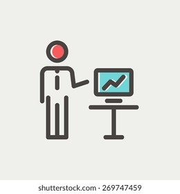 Geschäftsmann Präsentation Symbol dünne Linie für Web und mobile, moderne minimalistische flache Design. Vektorsymbol mit dunkelgrauem Umriss und Offset-Farbe auf hellgrauem Hintergrund.