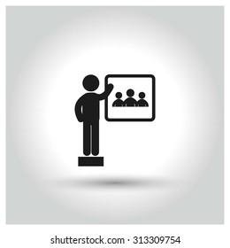 Businessman presentation on team work Icon. Black Business Pictogram. vector illustration