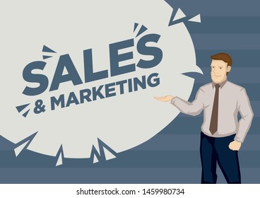 Businessman presentation on the topic of sales and marketing. Design template for distance education, online courses, e-learning, tutorials, corporate slide or business communication presentation. 