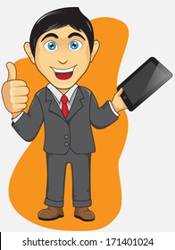Businessman Presentation Pose with thumb and pad