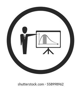 Businessman presentation with rising chart bar sign simple icon on  background
