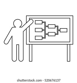 Businessman and presentation screen icon. Outline illustration of businessman and presentation screen vector icon for web