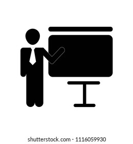 Businessman in a presentation with a screen icon vector icon. Simple element illustration. Businessman in a presentation with a screen symbol design. Can be used for web and mobile.