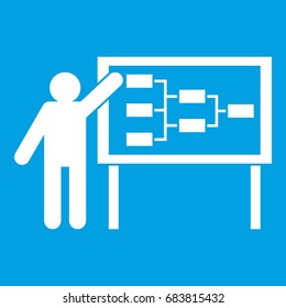 Businessman and presentation screen icon white