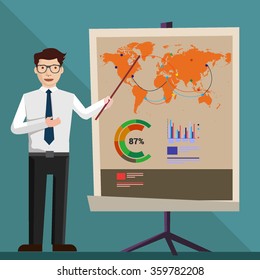 Businessman presentation, with Presentation screen and infographic.