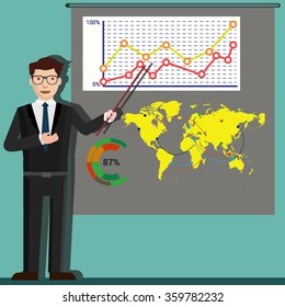 Businessman presentation, with Presentation screen and infographic.