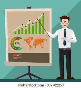 Businessman presentation, with Presentation screen and infographic.