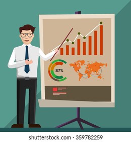 Businessman presentation, with Presentation screen and infographic.