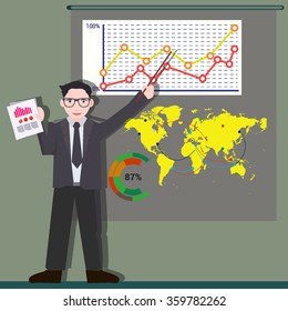 Businessman presentation, with Presentation screen and infographic.