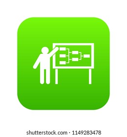 Businessman and presentation screen with scheme icon digital green for any design isolated on white vector illustration