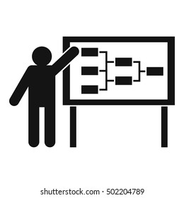 Businessman and presentation screen with scheme icon. Simple illustration of businessman and presentation screen vector icon for web