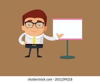 Businessman with presentation slide board Flat Vector Cartoon Illustration 