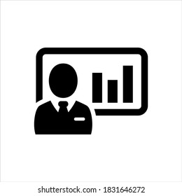 Icono de vector de presentación de BusinessMan sobre fondo blanco