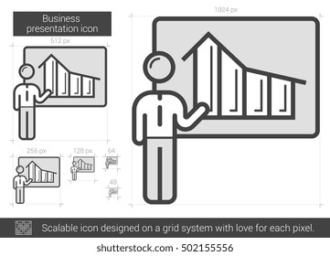 Businessman presentation vector line icon isolated on white background. Businessman presentation line icon for infographic, website or app. Scalable icon designed on a grid system.