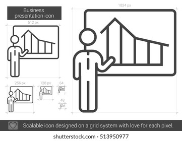 Businessman presentation vector line icon isolated on white background. Businessman presentation line icon for infographic, website or app. Scalable icon designed on a grid system.
