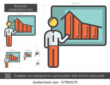 Businessman presentation vector line icon isolated on white background. Businessman presentation line icon for infographic, website or app. Scalable icon designed on a grid system.