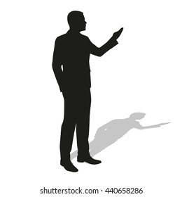 Businessman presentation. Vector silhouette. Standing man. Teacher, leader, lawyer, manager