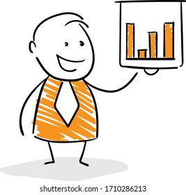 Businessman presentation with whiteboard and bar chart.
Boy hand drawn doodle line art cartoon design character - isolated vector illustration outline of man.
