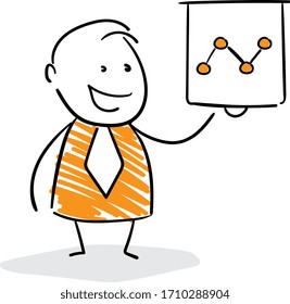 Businessman presentation with whiteboard and graph chart.
Boy hand drawn doodle line art cartoon design character - isolated vector illustration outline of man.
