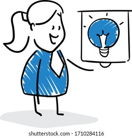 Businessman presentation with whiteboard and light bulb.
Girl hand drawn doodle line art cartoon design character - isolated vector illustration outline of woman.
