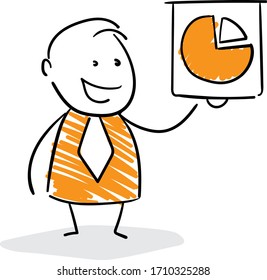 Businessman presentation with whiteboard and pie chart.
Boy hand drawn doodle line art cartoon design character - isolated vector illustration outline of man.
