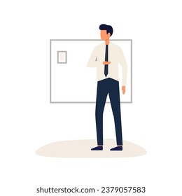 businessman presenting company report using whiteboard tiny people vector flat illustration