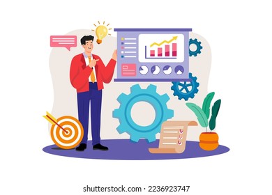 Businessman presenting data analytic Illustration concept. A flat illustration isolated on white background