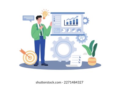 Businessman Presenting Data Analytics Illustration concept on white background
