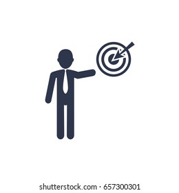 businessman presenting a discussion with circular target symbol