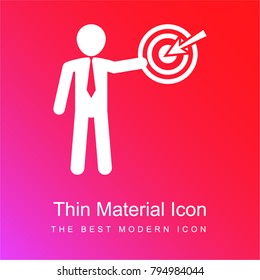 Businessman presenting a discussion with circular target symbol red and pink gradient material white icon minimal design