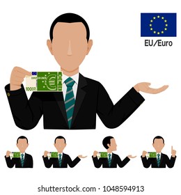 Businessman is presenting Euro  banknote on transparent background
