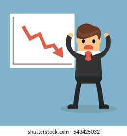 businessman with presenting a falling chart.