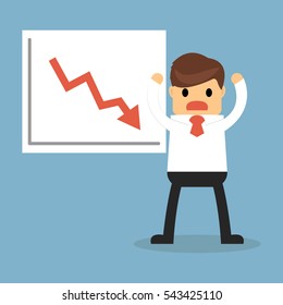 businessman with presenting a falling chart.