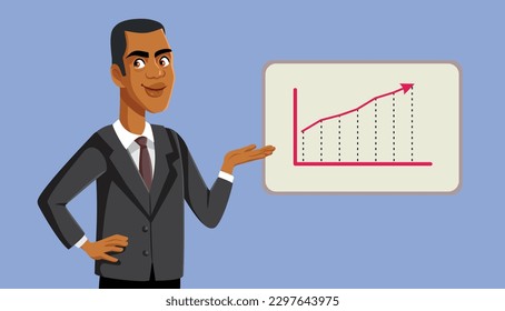 
Geschäftsmann, der eine wachsende Grafik-Vektorgrafik-Illustration vorstellt. Analyse des Geschäftswachstums und des profitablen Strategieplans 
