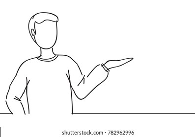 Businessman presenting with hand isolated on white background. For web site, product, ad, marketing, presentation materials and advertising. Creative modern concept, vector illustration